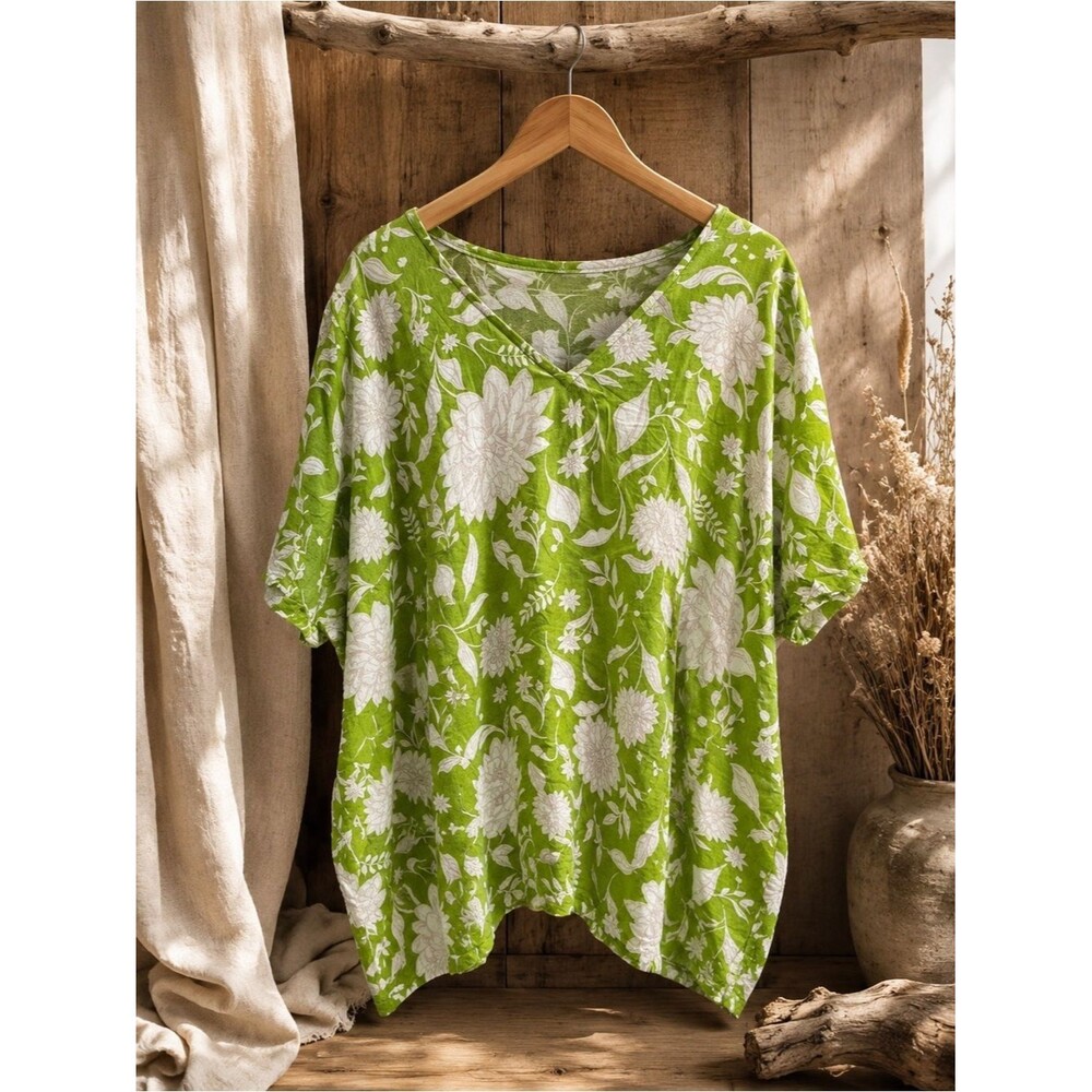 Ava & Viv Floral Linen Blend Blouse Plus Size